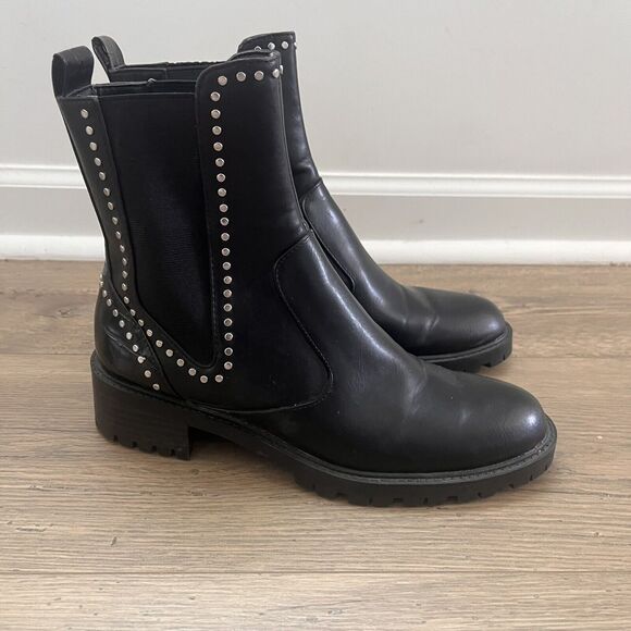 Zara Trafulac Studded Combat/Moto Ankle Boots Black Slip On Size EU37/US 76.5 - Picture 3 of 8